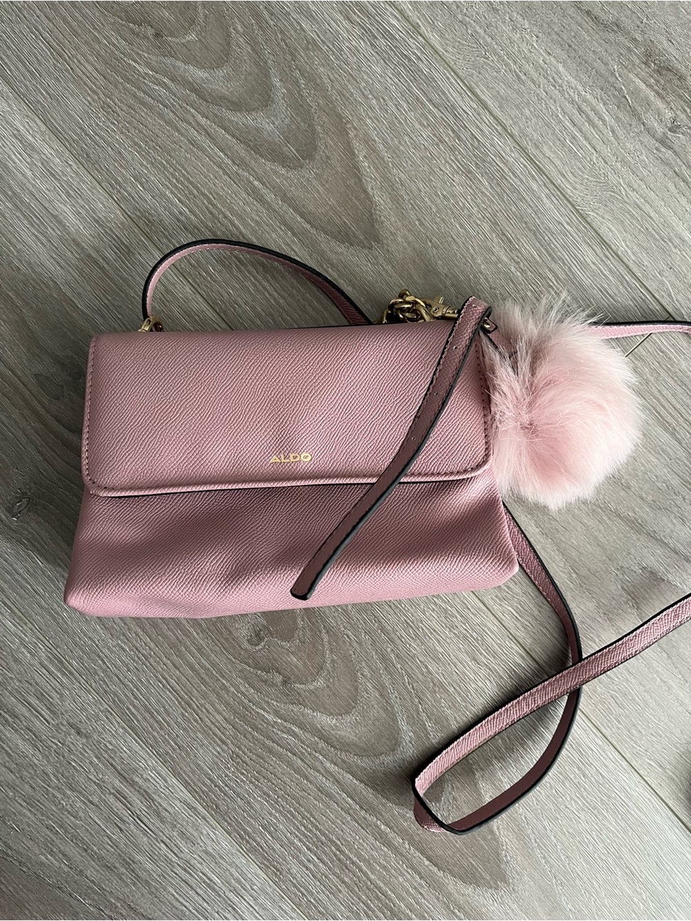 ALDO Dusty Pink Crossbody Bag with Pom Pom Charm